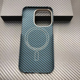 Husa fibra de carbon MagSafe aramid kevlar, metal camera- ALBASTRU SKY